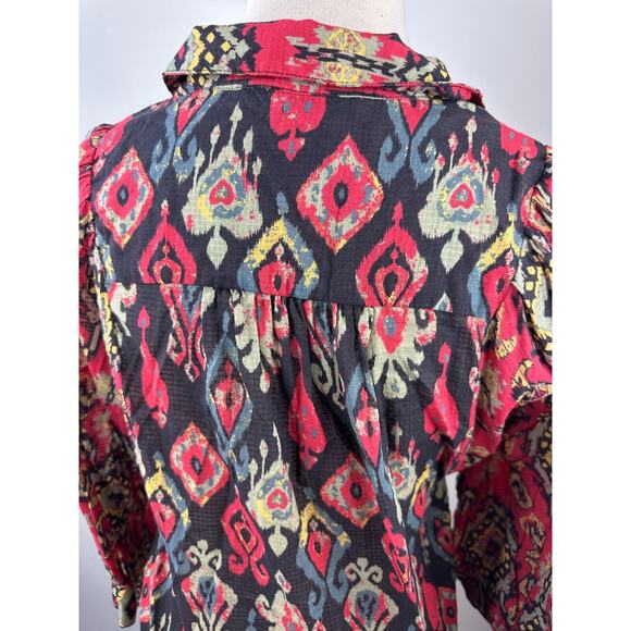 Anthropologie Forever That Girl Ikat Paisley Contrast Print Top Button Blouse XS - Picture 11 of 16
